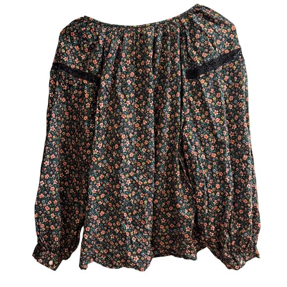 Old Navy Women’s Floral Button-Down Blouse Green Peach Ditsy Print Lace Yoke XL - Picture 5 of 7